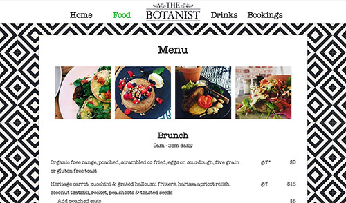 The Botanist menu page